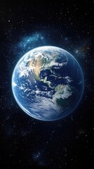 Fototapeta premium Planet Earth viewed from outer space, vibrant blue Earth globe surrounded by stars and nebulae in deep space