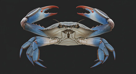 Captivating Crab Portrait: An artistic illustration captures the striking form of a vibrant blue crab, emphasizing its claws and carapace in a display of intricate detail.