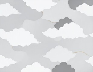 ホワイトとグレーの雲が並ぶシンプルでモダンな北欧風パターンデザイン