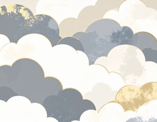 グレーとベージュの雲にゴールドアクセントを加えた高級感あるシックなパターンデザイン