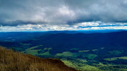 Beautiful view of Bieszczady from mountain top.