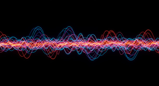 Abstract Blue and Orange Waves on Black Background