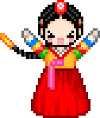 Obraz premium 픽셀 한복 캐릭터