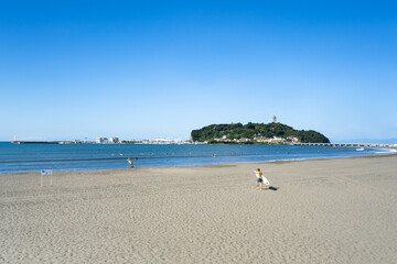 Katase Beach and Enoshima Island in Fujisawa, Japan
