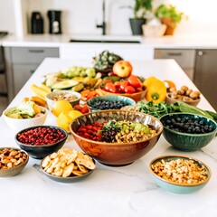 Vibrant display of healthy foods on a kitchen table