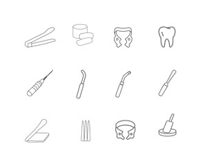 Dental Tools Vector. Dentist Instruments Collection. Seamless Dental Icons. Oral Care Pattern. Dentistry Equipment Illustration.Dental tools and dentist instruments vector collection in clean line art