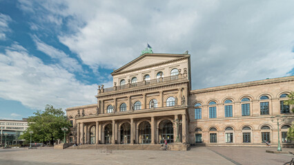 Hyperlapse of Hanover State Opera or Staatsoper Hannover front view. Germany
