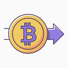 Obraz premium This engaging graphic portrays a Bitcoin coin with an arrow, illustrating the dynamic nature of cryptocurrency transfers within the context of digital finance and modern economic trends.