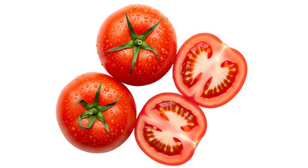 Fototapeta premium Whole and Halved Tomatoes with Water Droplets fruit