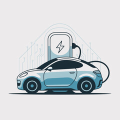 This artistic image features an electric vehicle plugged into a charging station, complemented by circuit-like designs, representing the harmonic relationship of technology and transportation.