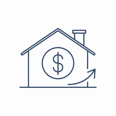 Obraz premium This illustration represents a house symbol with a dollar sign, depicting the concept of financial growth and rising property values as key elements in real estate economics.