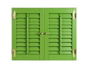 Green wooden window shutters