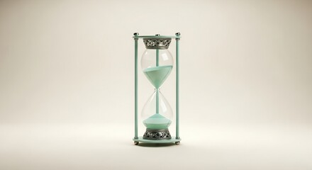 Elegant vintage hourglass with turquoise sand and decorative metal details