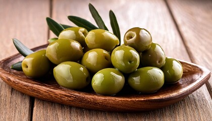 Green Olives On Wood Fresh Juicy And Delicious
