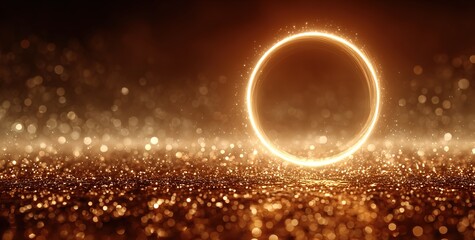 A golden circle glowing amidst shimmering particles. Perfect for luxury brand promotions, festive designs, or adding a magical touch to invitations and digital art.