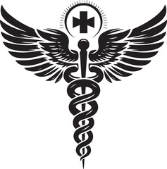 Winged Caduceus with Medical Cross and Radiant Rays on White Background medical symbol healthcare