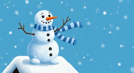 Cute snowman on snowdrift