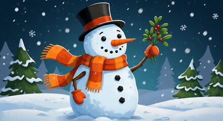 Cute snowman with holly