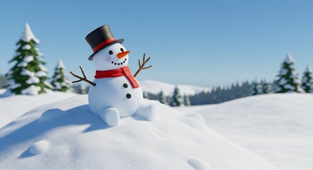 Obraz premium Smiling snowman in snowy landscape