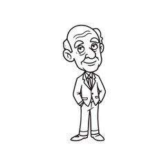 Old man with formal suit black and white vector illustration for classic portrait artwork design