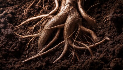 Dark Fertile Soil Revealing Intricate Roots Highlighting Natural Complexity And Underlying Growth Potential In Ground Environment
