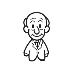 Old man with formal suit black and white vector illustration for classic portrait artwork design