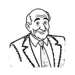 Old man with formal suit black and white vector illustration for classic portrait artwork design
