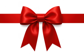 Elegant red satin ribbon bow isolated on transparent background, festive design