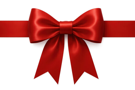 Beautiful satin red ribbon bow isolated on transparent background, festive look - Powered by Adobe