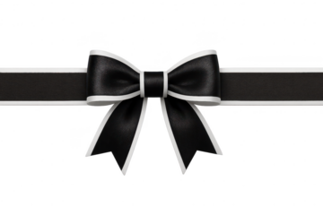 Elegant black and white ribbon isolated on transparent background, festive