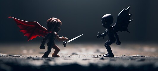Obraz premium Tiny figures from life angel vs demon,generative AI
