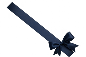Elegant navy blue ribbon with bow isolated on transparent backdrop, festive design