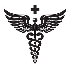 Classic Caduceus Medical Symbol with Wings on White Background healthcare staff