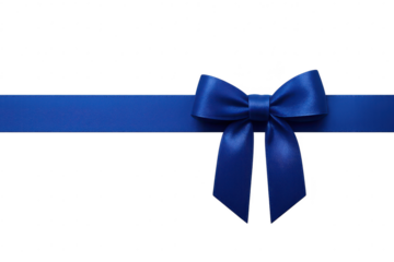 Elegant blue satin ribbon with bow isolated on a transparent background