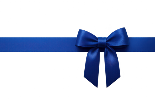 Elegant blue satin ribbon with bow isolated on a transparent background