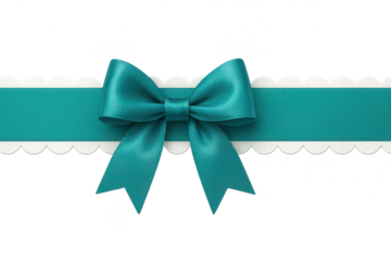 Turquoise ribbon and lace border isolated on transparent background, elegant