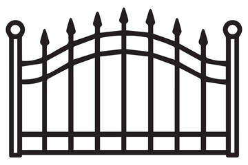 Minimalist vector design of a simple home fence, illustrated in monochrome style with strong outlines, ideal for graphic icons, layouts, or decorative artworks.