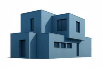Modern blue house showcasing contemporary architecture, isolated on a transparent background, ideal for architectural presentations or design projects