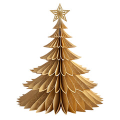 Elegant Gold Paper Christmas Tree Decoration: Festive Holiday Ornament on transparent background