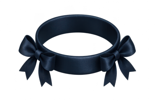 Elegant navy blue ribbon with bows isolated on transparent background, festive