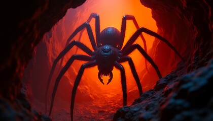 Gigantic Spider in Lava Cave A Digital Artwork