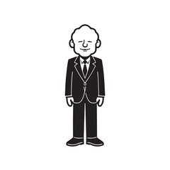 Old man with formal suit black and white vector illustration for classic portrait artwork design

