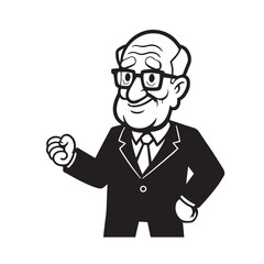 Old man with formal suit black and white vector illustration for classic portrait artwork design
