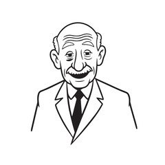 Old man with formal suit black and white vector illustration for classic portrait artwork design
