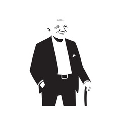 Old man with formal suit black and white vector illustration for classic portrait artwork design
