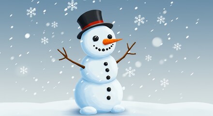 Cute snowman in winter scene