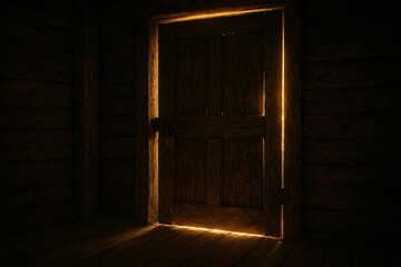 Intriguing doorway glows with mysterious light, leading to an unknown destination, perfect for suspenseful thrillers or fantasy adventures