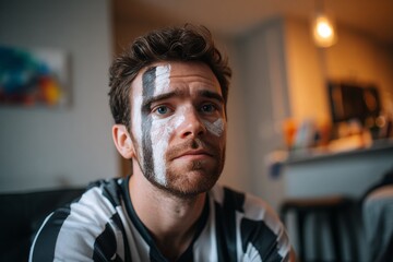 Obraz premium Emotional sports fan expressing passion home environment portrait indoor close-up for seo impact