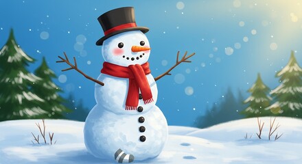 Happy snowman winter scene