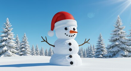 Fototapeta premium Snowman in snowy landscape